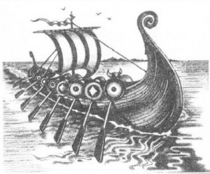 Longboat of Viking raiders