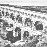 An aqueduct, typically superb Roman engineering